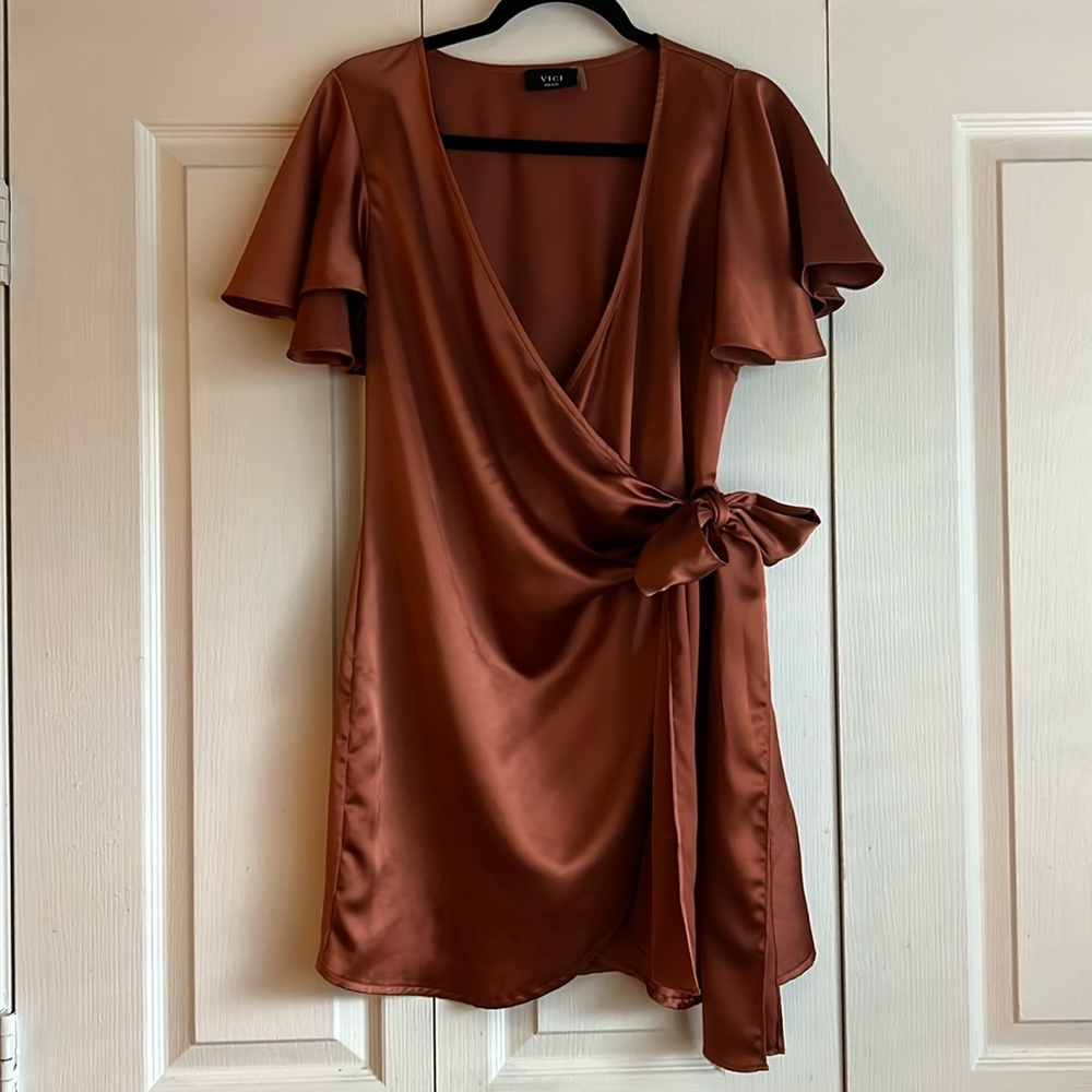 Vici Silk Satin burnt orange dress